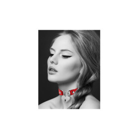 Collier en cuir rouge SM avec pendentif cadenas coeur argenté 